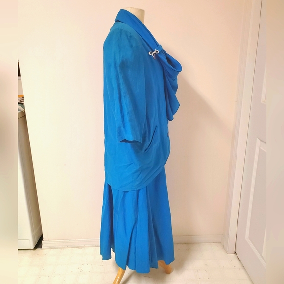 80s Cerulean Jacket, Top & Skirt 3-Piece Set with Floral Applique and Beading - Picture 3 of 16